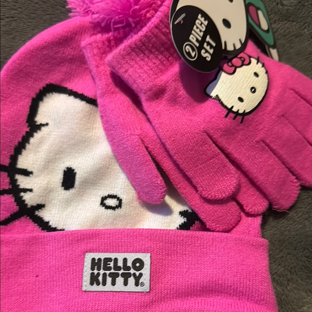 Hello Kitty Pink Kids Hat and Gloves Set